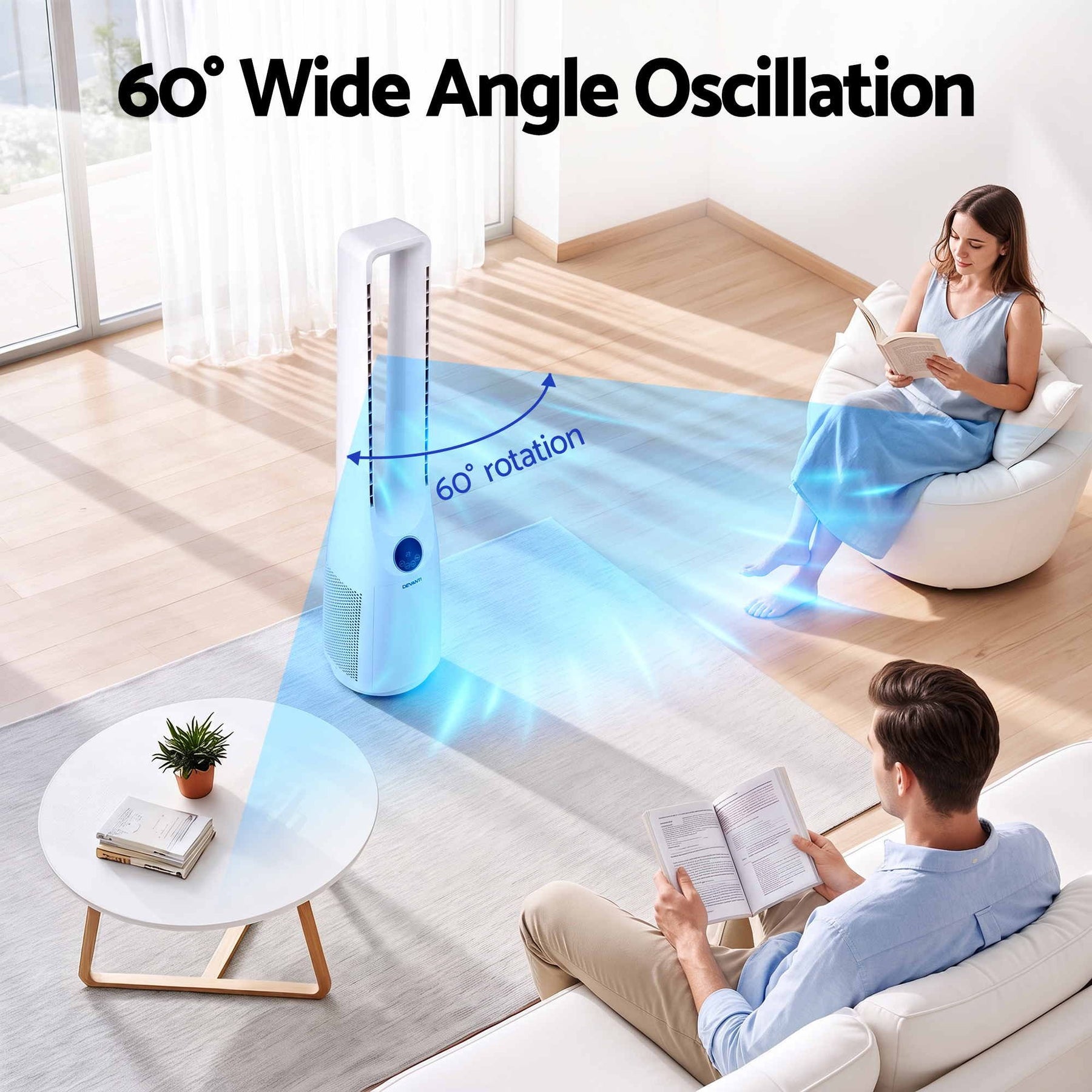 Devanti Bladeless Tower Fan 100cm 2-in-1 Cooling Airflow Purifying Remote - SportZone.co.nz