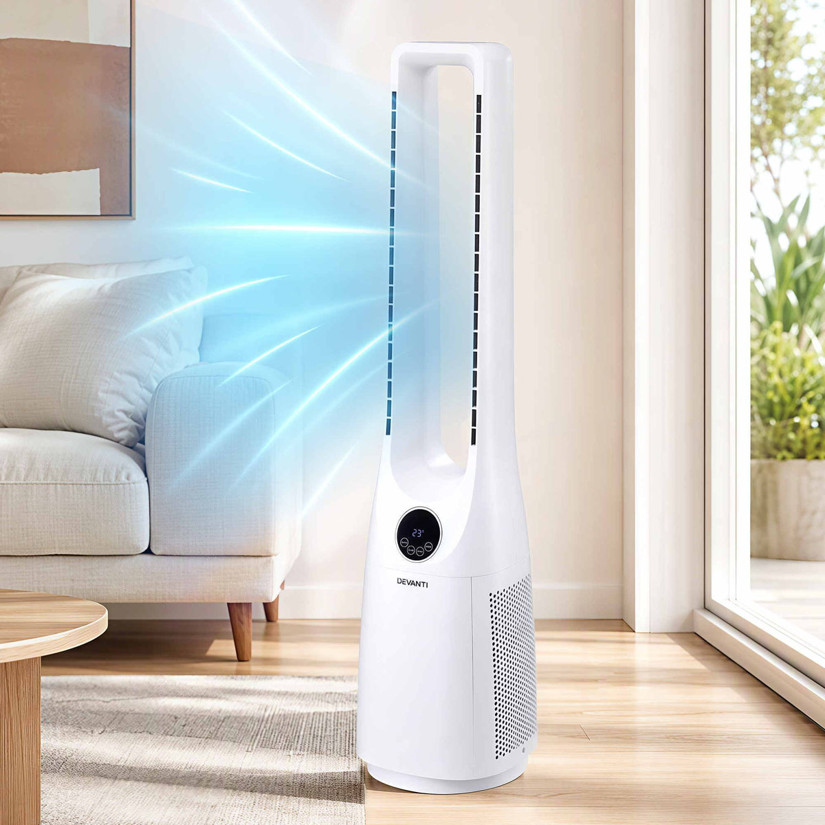 Devanti Bladeless Tower Fan 100cm 2-in-1 Cooling Airflow Purifying Remote - SportZone.co.nz