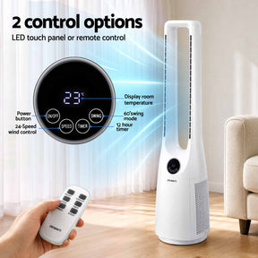 Devanti Bladeless Tower Fan 100cm 2-in-1 Cooling Airflow Purifying Remote - SportZone.co.nz