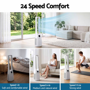 Devanti Bladeless Tower Fan 100cm 2-in-1 Cooling Airflow Purifying Remote - SportZone.co.nz