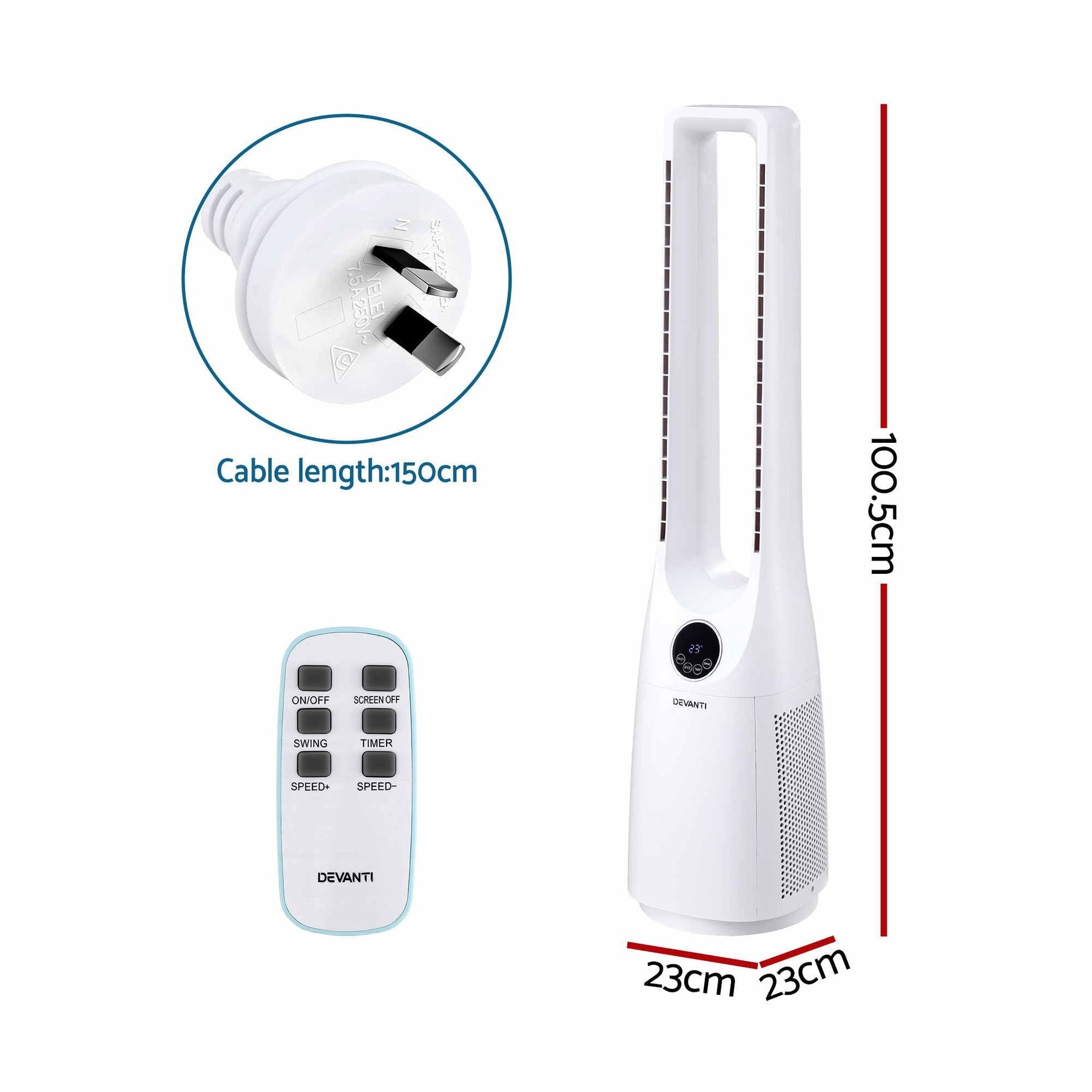 Devanti Bladeless Tower Fan 100cm 2-in-1 Cooling Airflow Purifying Remote - SportZone.co.nz