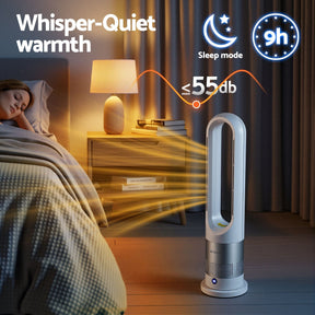 Devanti Bladeless Tower Fan Heater and Cooler 2in1 Portable Oscillation Fan for Bedroom Room Office Use White - SportZone.co.nz