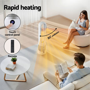 Devanti Bladeless Tower Fan Heater and Cooler 2in1 Portable Oscillation Fan for Bedroom Room Office Use White - SportZone.co.nz