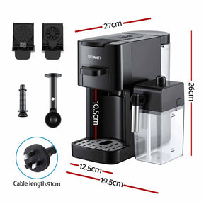 Devanti Capsule Coffee Pod Machine with Milk Frother, Black - SportZone.co.nz