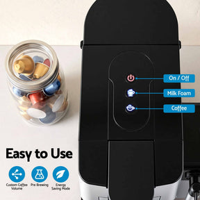 Devanti Capsule Coffee Pod Machine with Milk Frother, Black - SportZone.co.nz