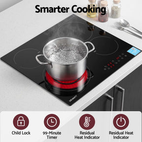 Devanti Ceramic Cooktop 5 Cooking Zone 4 Electric Hobs Touch Control 7600W Black - SportZone.co.nz