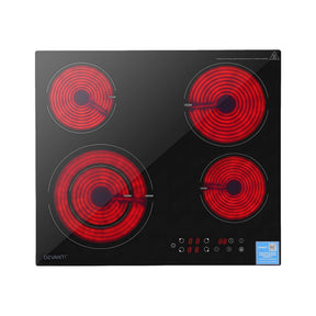 Devanti Ceramic Cooktop 5 Cooking Zone 4 Electric Hobs Touch Control 7600W Black - SportZone.co.nz