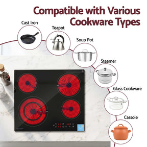 Devanti Ceramic Cooktop 5 Cooking Zone 4 Electric Hobs Touch Control 7600W Black - SportZone.co.nz
