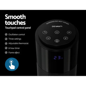 Devanti Ceramic Tower Heater 3D Flame 2000W - SportZone.co.nz