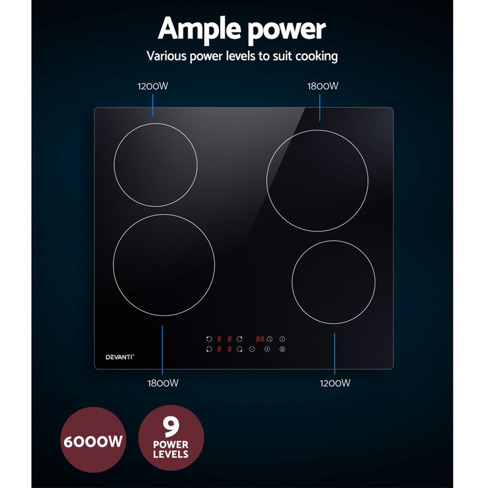Devanti Electric Ceramic Cooktop 60cm Touch Control - SportZone.co.nz