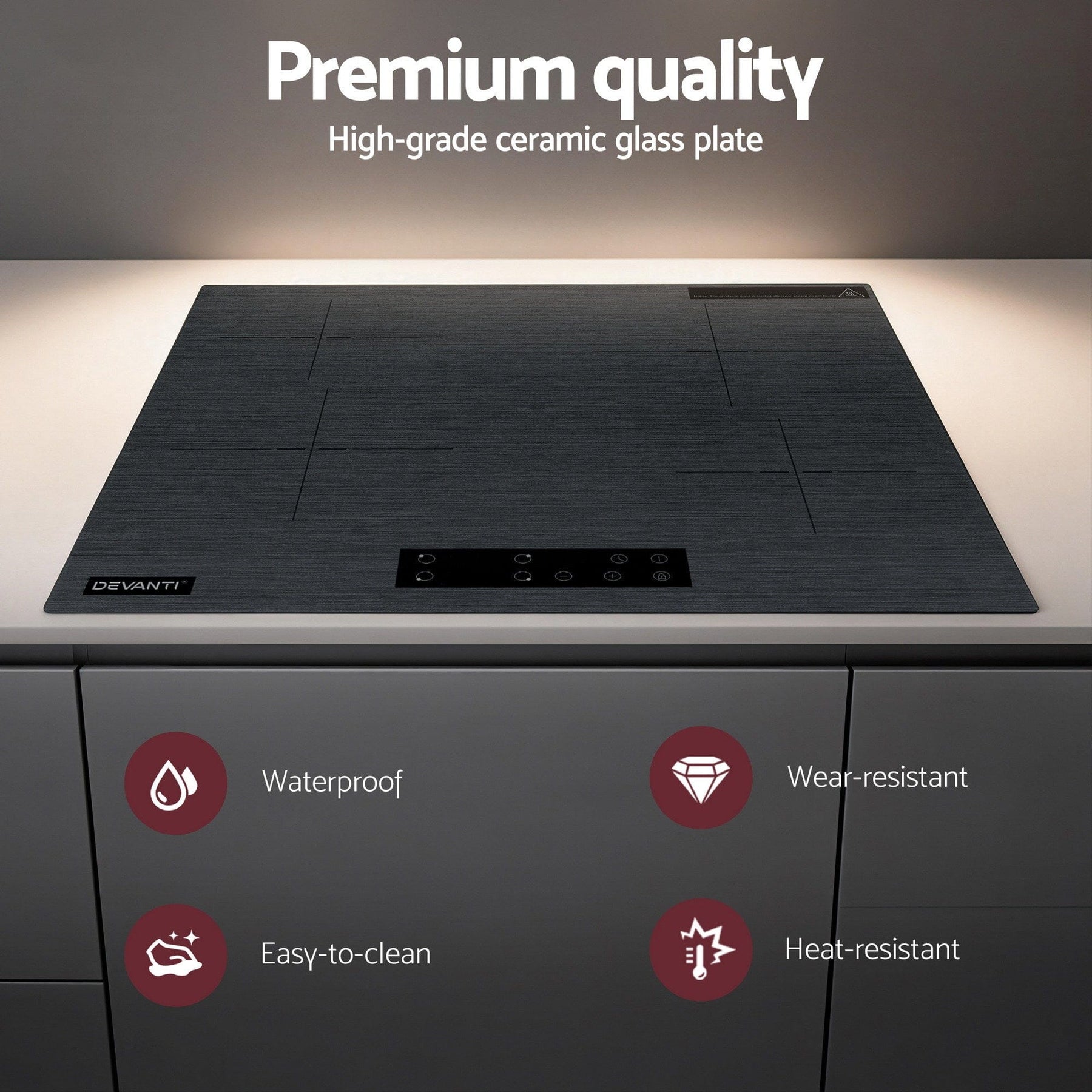 Devanti Electric Ceramic Cooktop 60cm Touch Control Grey - SportZone.co.nz