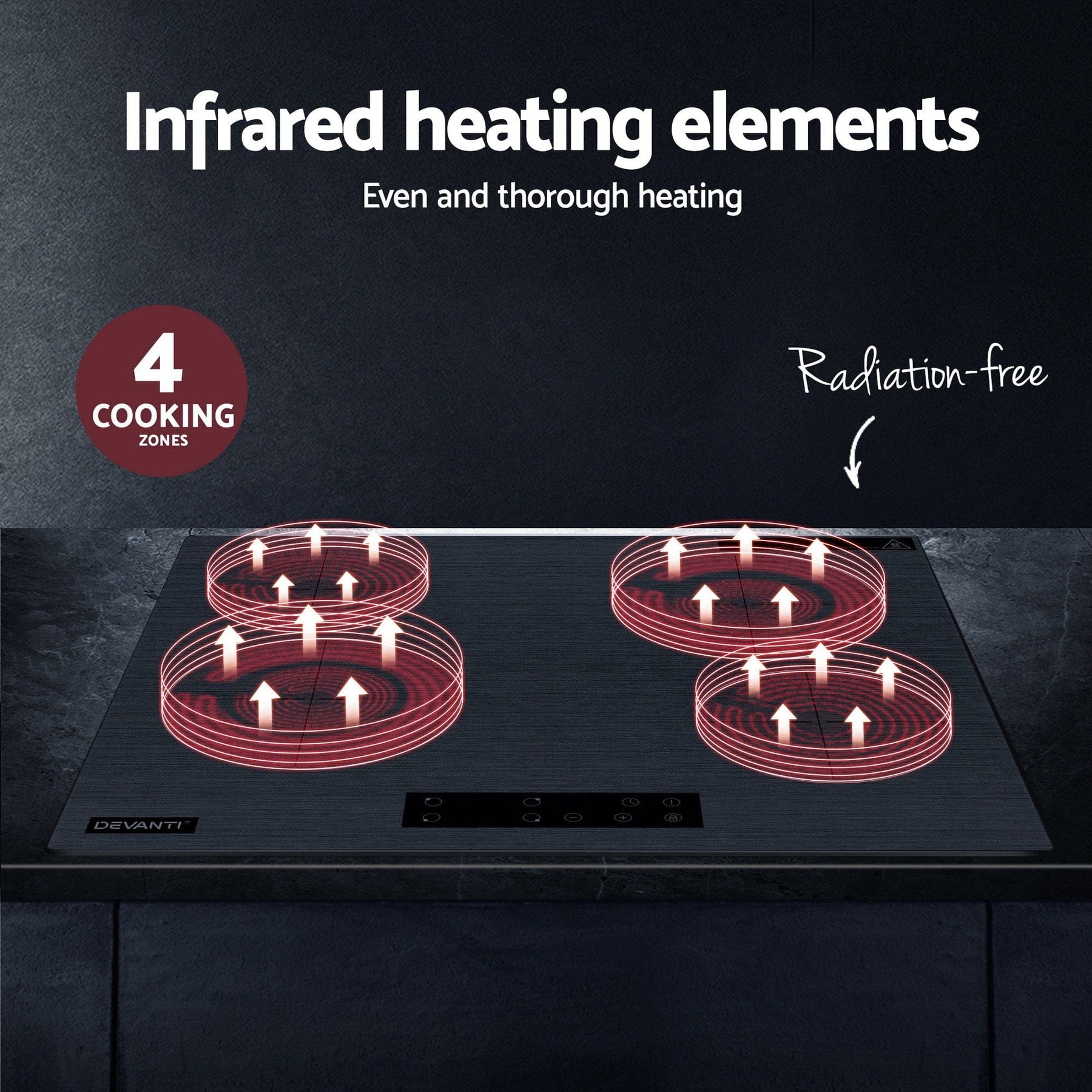 Devanti Electric Ceramic Cooktop 60cm Touch Control Grey - SportZone.co.nz