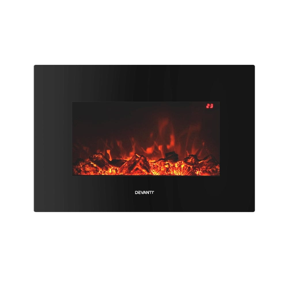 Devanti Electric Fireplace Fire Heater 2000W Black - SportZone.co.nz