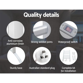 Devanti Electric Heated Towel Rail Rack 10 Bars Freestanding Clothes Dry Warmer - SportZone.co.nz