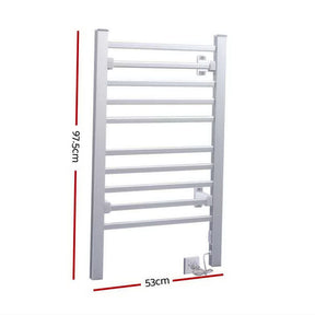 Devanti Electric Heated Towel Rail Rack 10 Bars Freestanding Clothes Dry Warmer - SportZone.co.nz