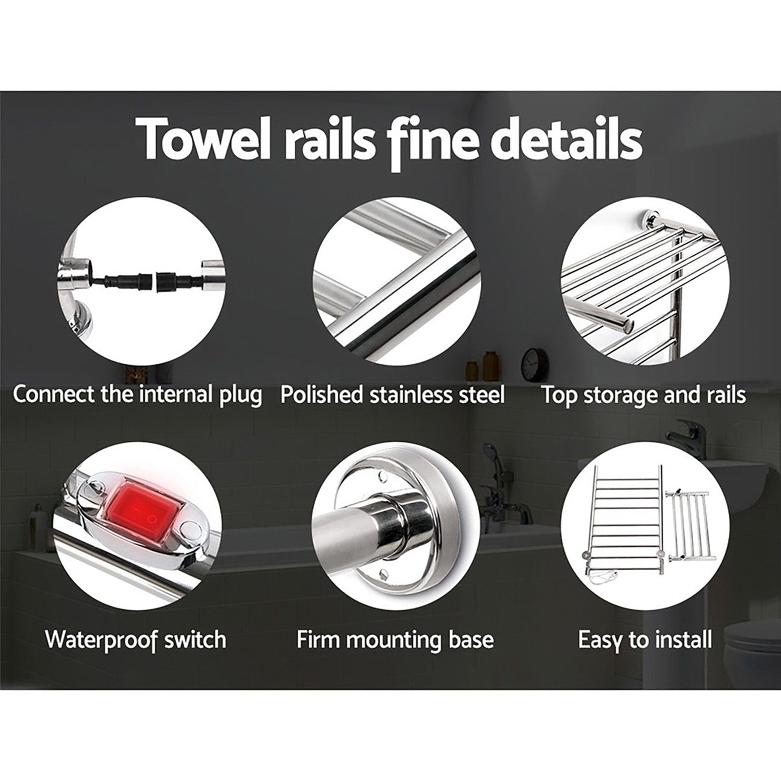 Devanti Electric Heated Towel Rail Rack 14 Bars Wall Mounted Clothes Dry Warmer - SportZone.co.nz