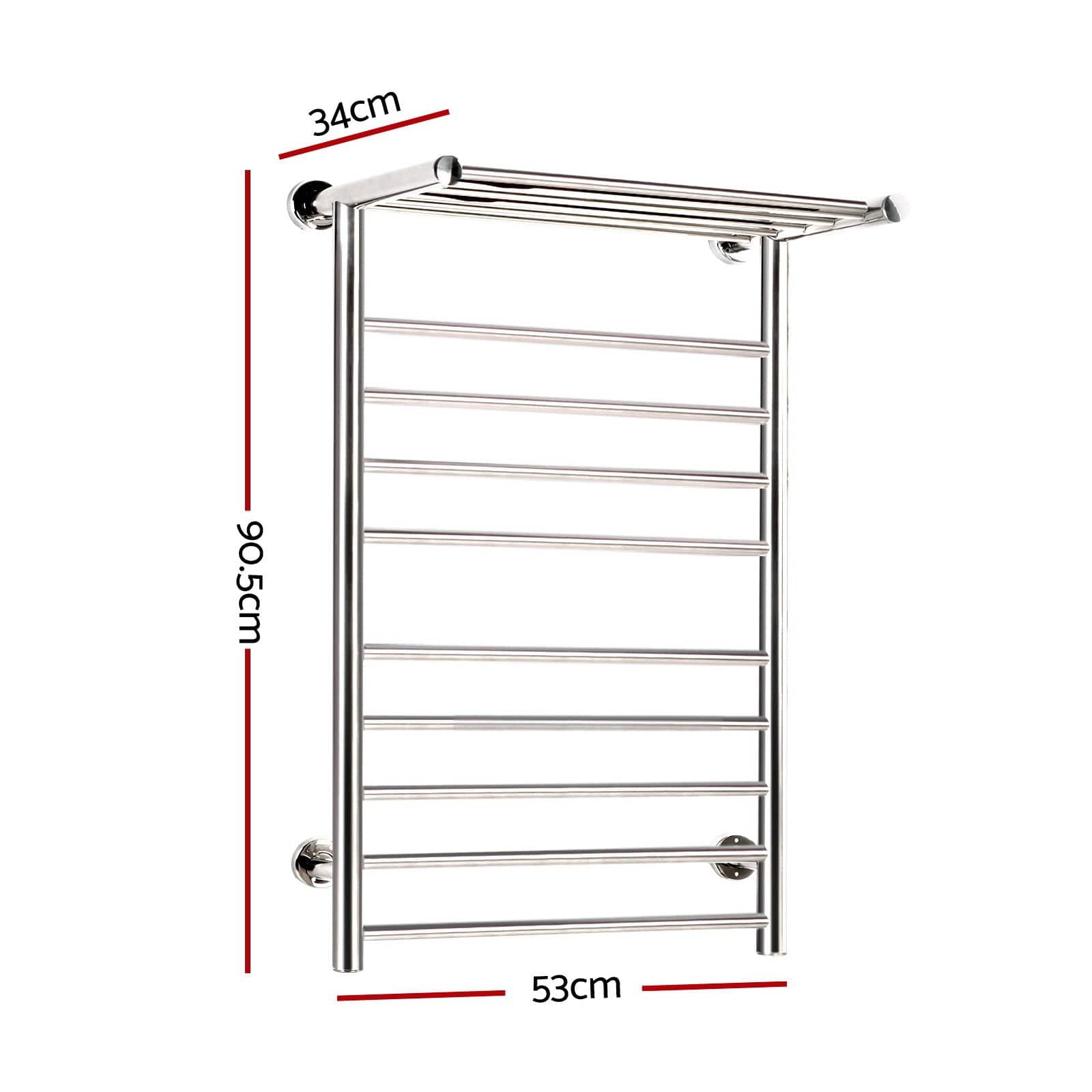 Devanti Electric Heated Towel Rail Rack 14 Bars Wall Mounted Clothes Dry Warmer - SportZone.co.nz