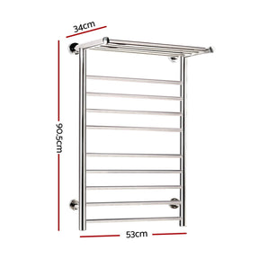 Devanti Electric Heated Towel Rail Rack 14 Bars Wall Mounted Clothes Dry Warmer - SportZone.co.nz