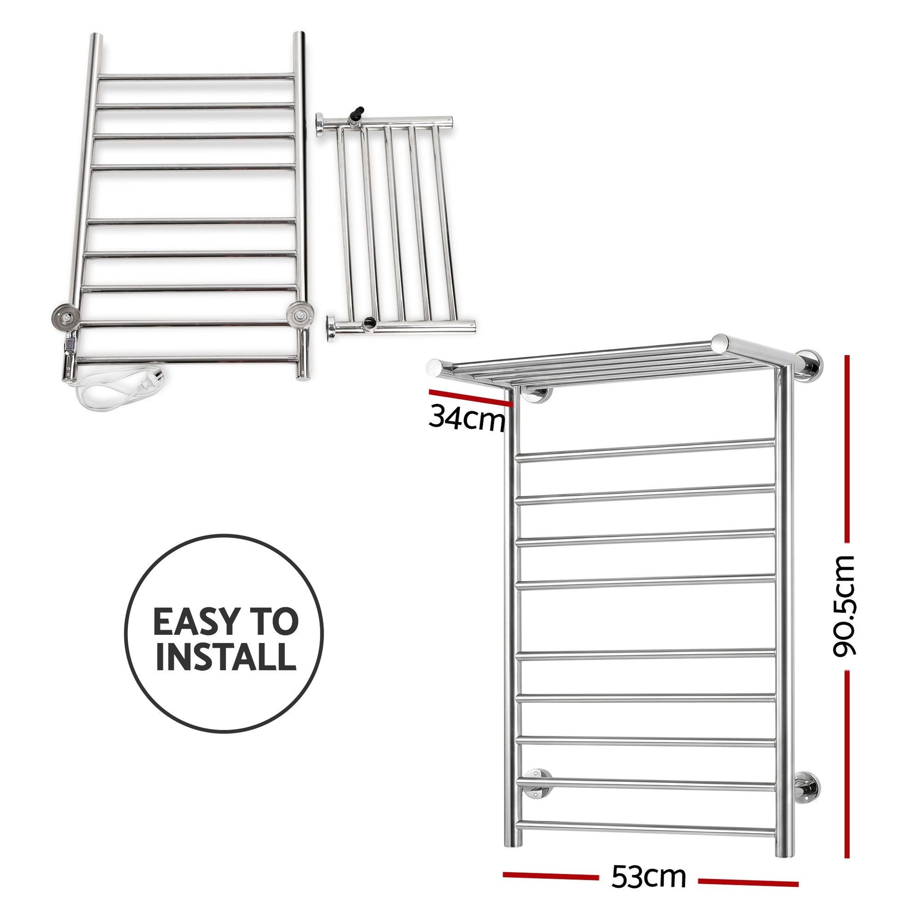 Devanti Electric Heated Towel Rail Rack 14 Bars Wall Mounted Clothes Dry Warmer - SportZone.co.nz