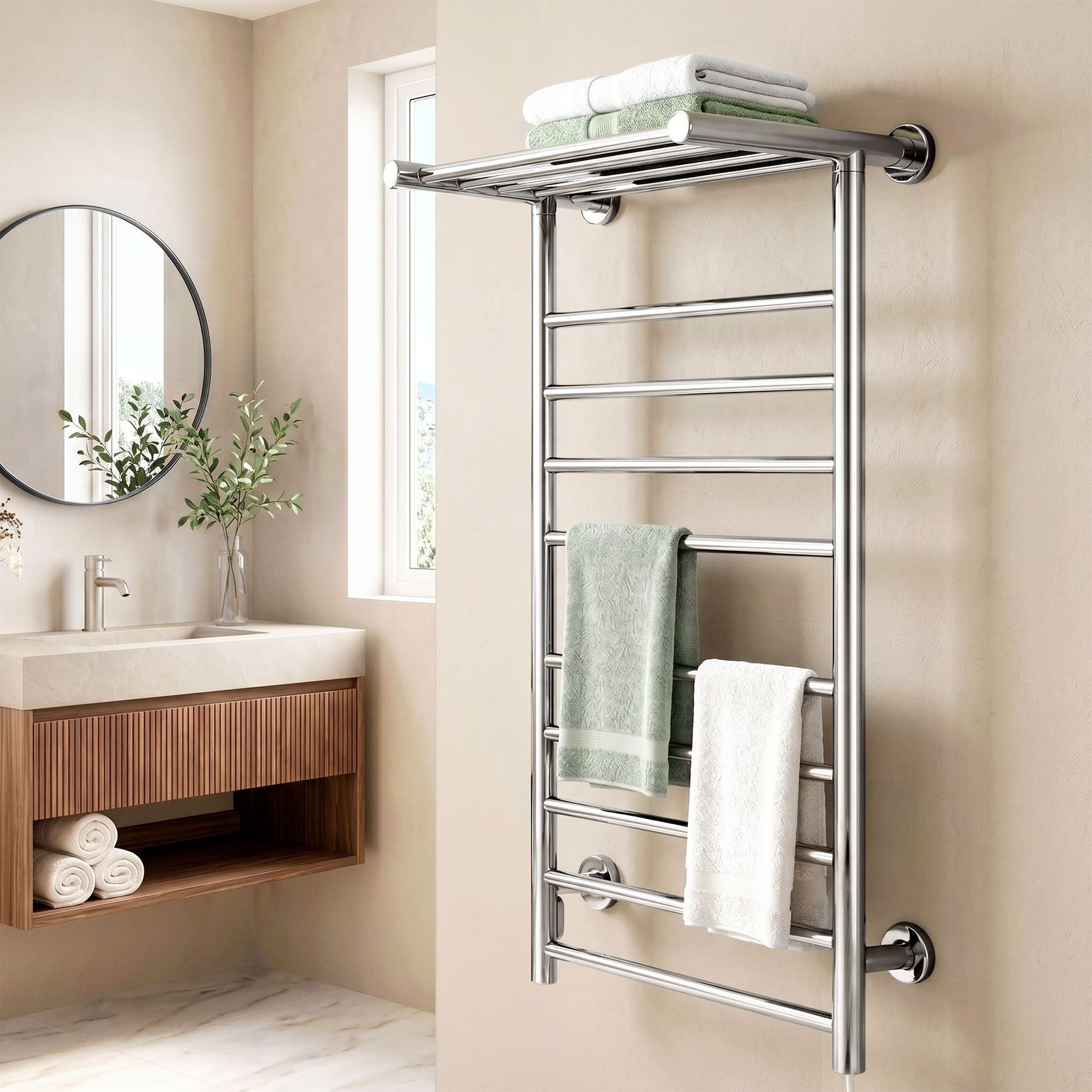 Devanti Electric Heated Towel Rail Rack 14 Bars Wall Mounted Clothes Dry Warmer - SportZone.co.nz