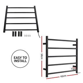 Devanti Electric Heated Towel Rail Rack 5 Bars Wall Mounted Clothes Dry Warmer - SportZone.co.nz