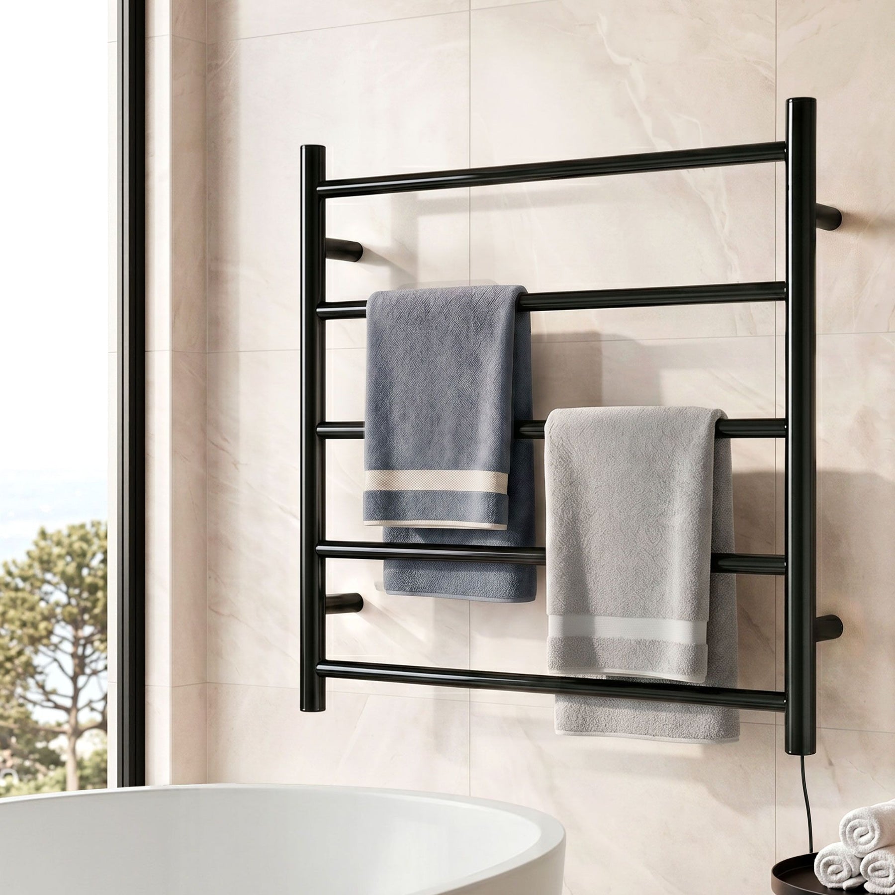 Devanti Electric Heated Towel Rail Rack 5 Bars Wall Mounted Clothes Dry Warmer - SportZone.co.nz
