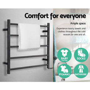 Devanti Electric Heated Towel Rail Rack 5 Bars Wall Mounted Clothes Dry Warmer - SportZone.co.nz