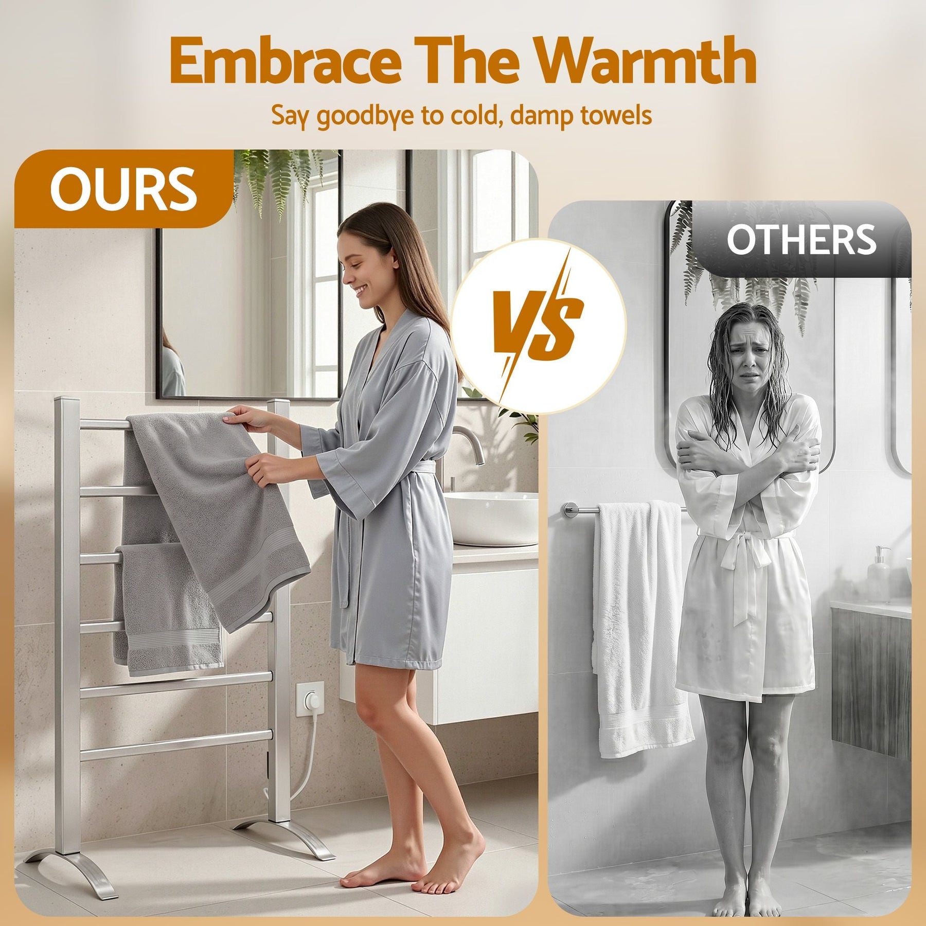 Devanti Electric Heated Towel Rail Rack 6 Bars Freestanding Clothes Dry Warmer - SportZone.co.nz