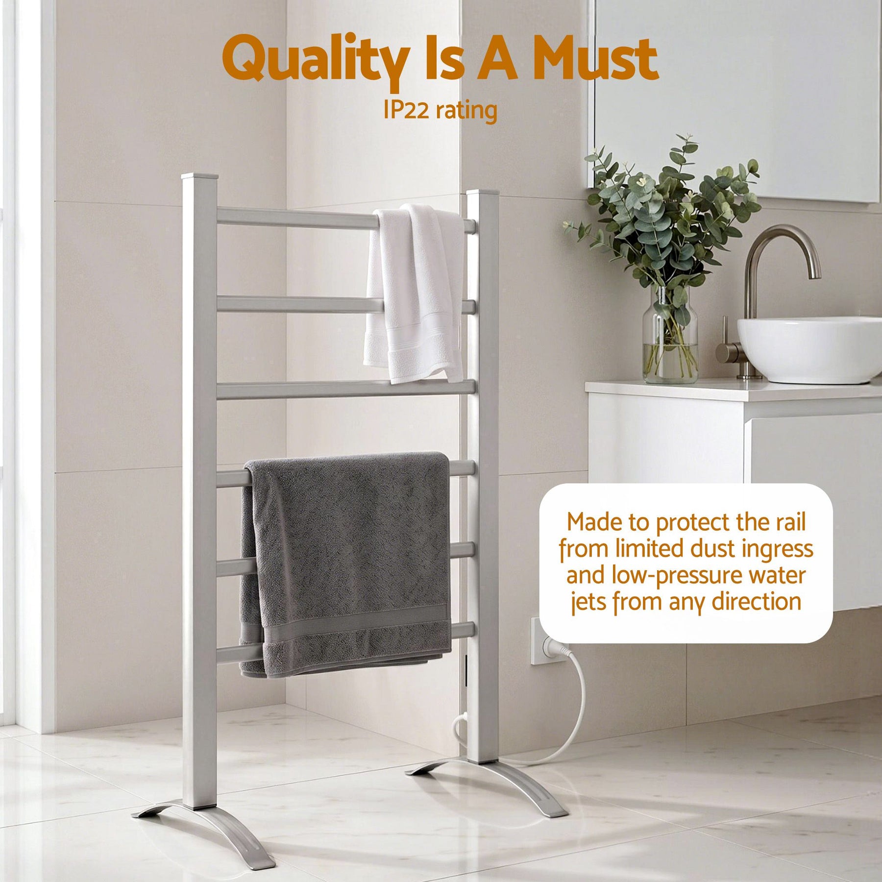 Devanti Electric Heated Towel Rail Rack 6 Bars Freestanding Clothes Dry Warmer - SportZone.co.nz