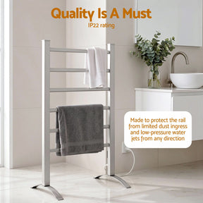 Devanti Electric Heated Towel Rail Rack 6 Bars Freestanding Clothes Dry Warmer - SportZone.co.nz