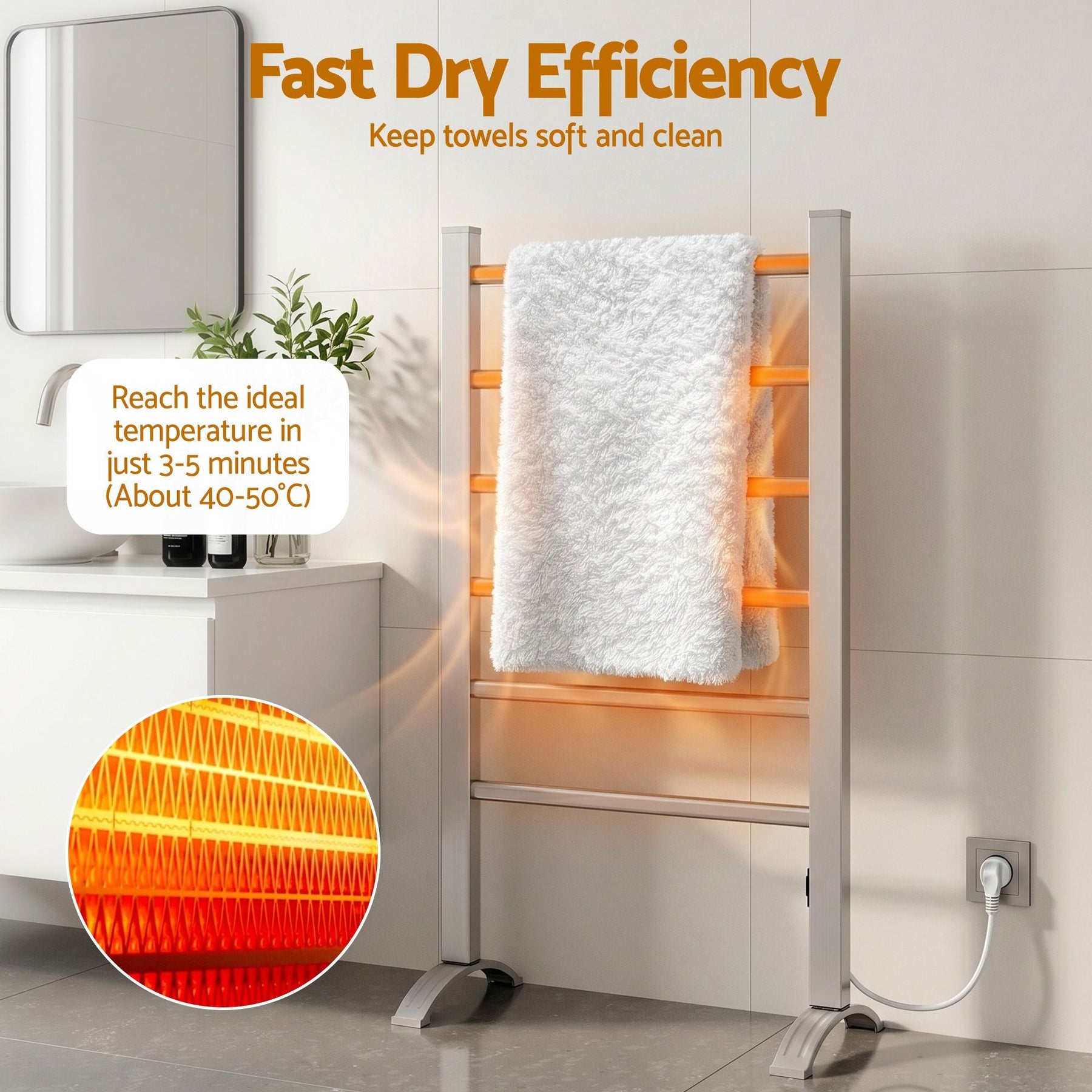 Devanti Electric Heated Towel Rail Rack 6 Bars Freestanding Clothes Dry Warmer - SportZone.co.nz