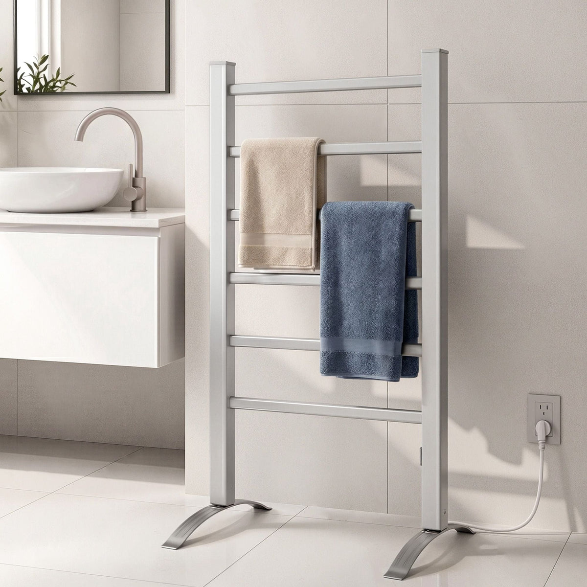 Devanti Electric Heated Towel Rail Rack 6 Bars Freestanding Clothes Dry Warmer - SportZone.co.nz