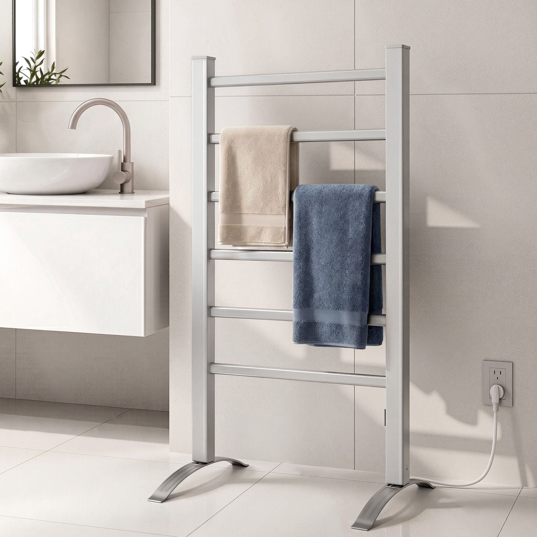 Devanti Electric Heated Towel Rail Rack 6 Bars Freestanding Clothes Dry Warmer - SportZone.co.nz
