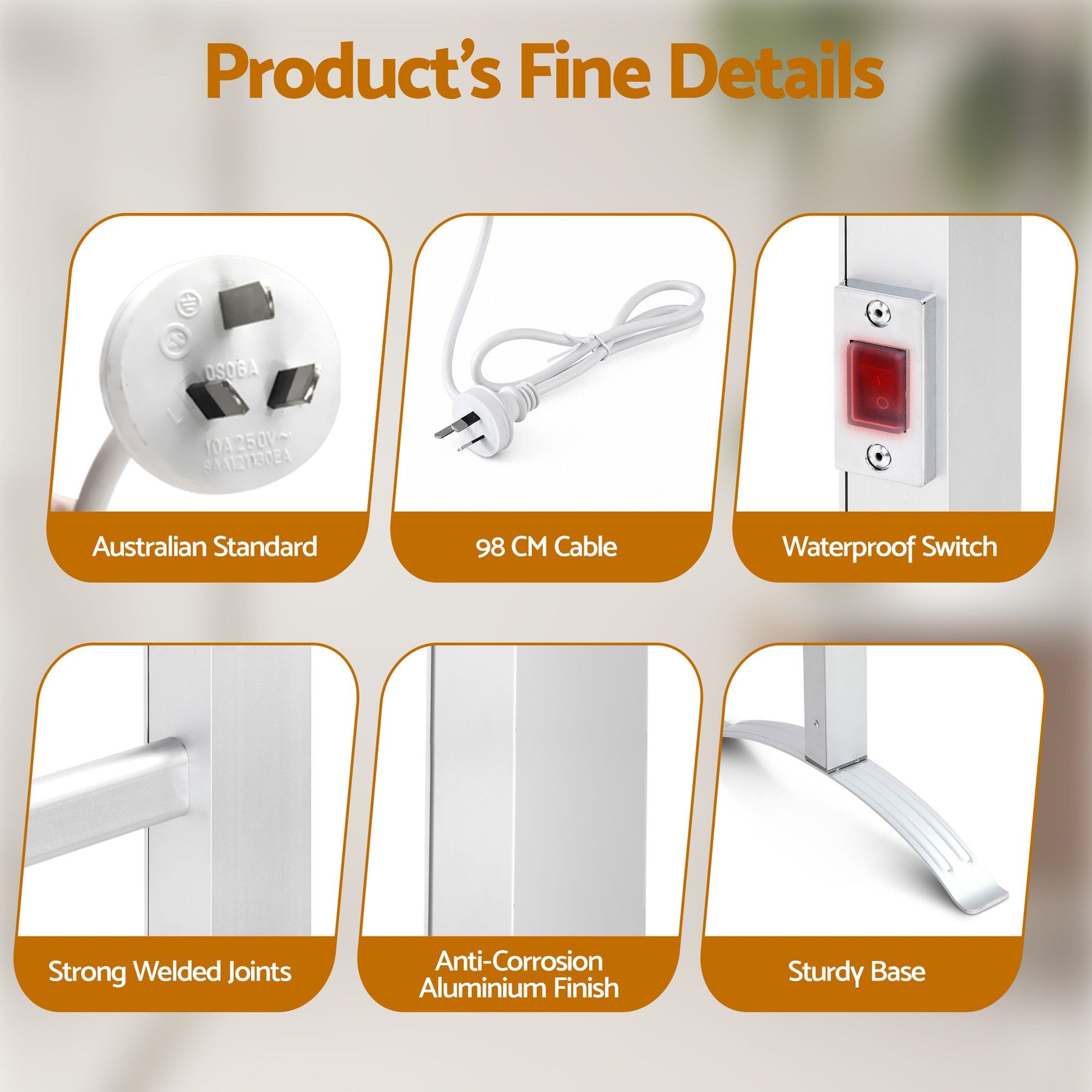 Devanti Electric Heated Towel Rail Rack 6 Bars Freestanding Clothes Dry Warmer - SportZone.co.nz