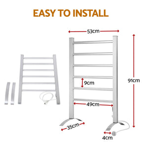 Devanti Electric Heated Towel Rail Rack 6 Bars with Timer Clothes Dry Warmer - SportZone.co.nz