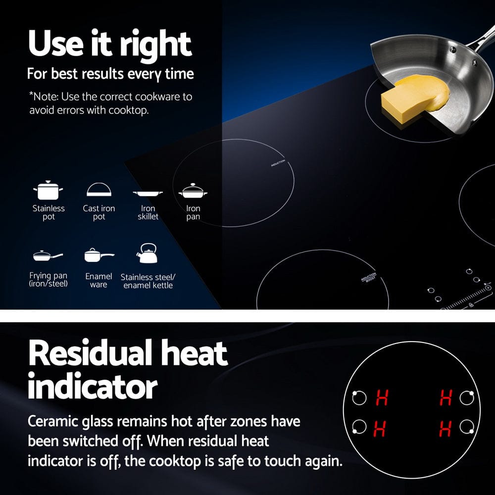 Devanti Electric Induction Cooktop 70cm Ceramic 4 Zones Stove Cook Top Hot Plate 7000W - SportZone.co.nz