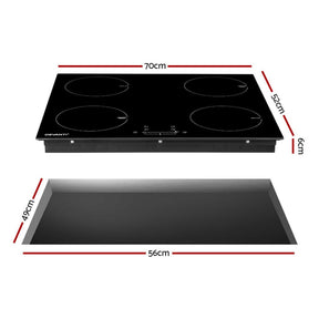 Devanti Electric Induction Cooktop 70cm Ceramic 4 Zones Stove Cook Top Hot Plate 7000W - SportZone.co.nz