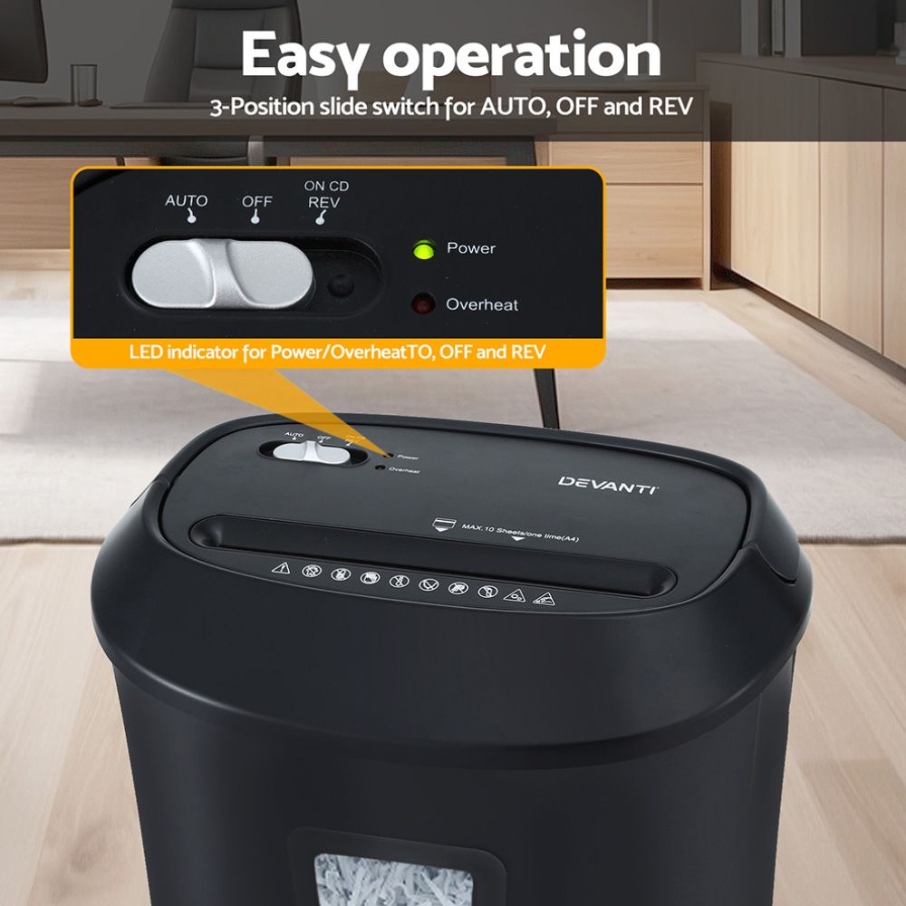 Devanti Electric Paper Shredder for Home Office 10 A4 Paper Sheet Cross-Cut Paper - SportZone.co.nz