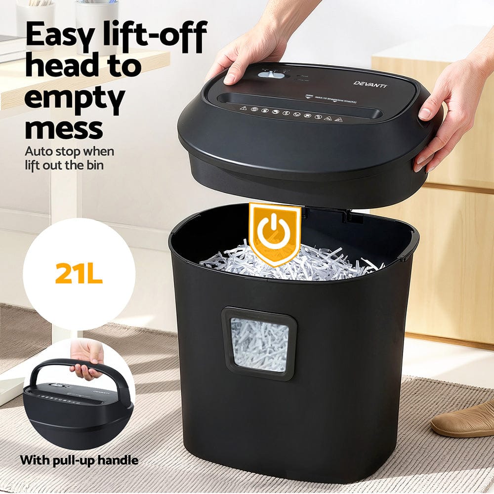 Devanti Electric Paper Shredder for Home Office 10 A4 Paper Sheet Cross - Cut Paper - SportZone.co.nz
