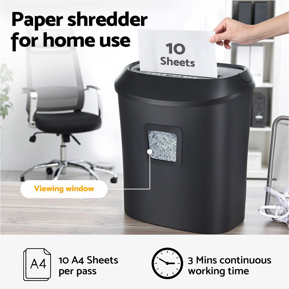 Devanti Electric Paper Shredder for Home Office 10 A4 Paper Sheet Cross-Cut Paper - SportZone.co.nz