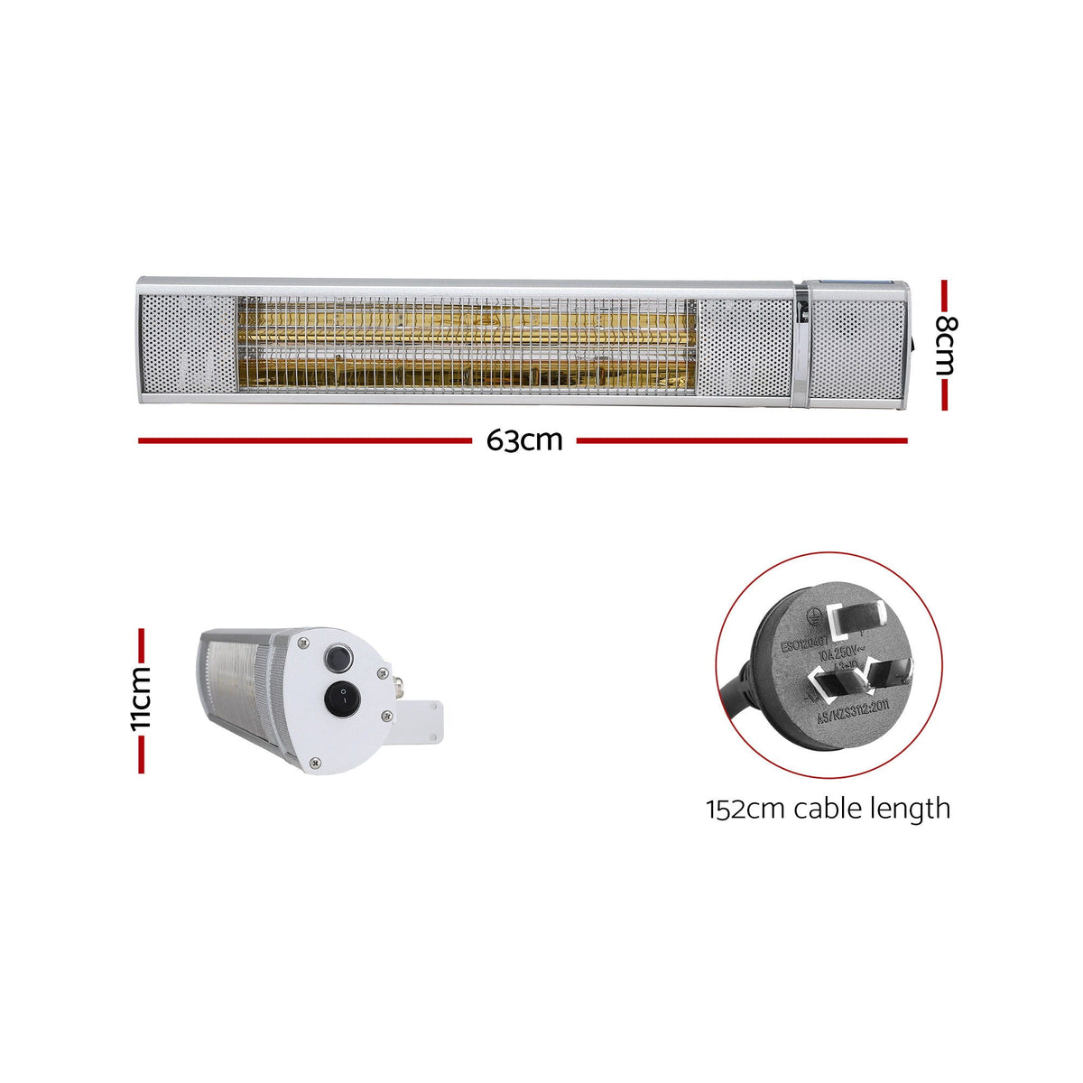 Devanti Electric Strip Heater - 2000W Infrared Radiant Heat