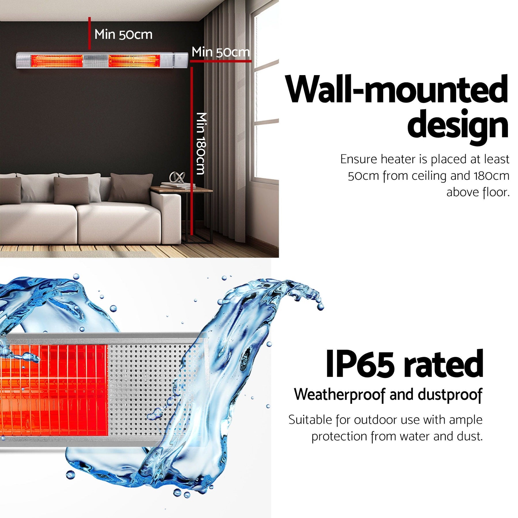 Devanti Electric Strip Heater Infrared Radiant Heaters 3000W - SportZone.co.nz