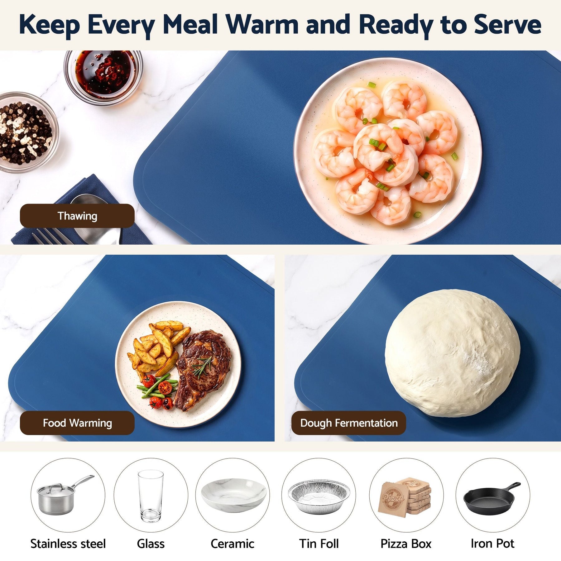 Devanti Food Warming Mat 80cm Electric Food Warmer Roll Up Buffet Tray Blue - SportZone.co.nz