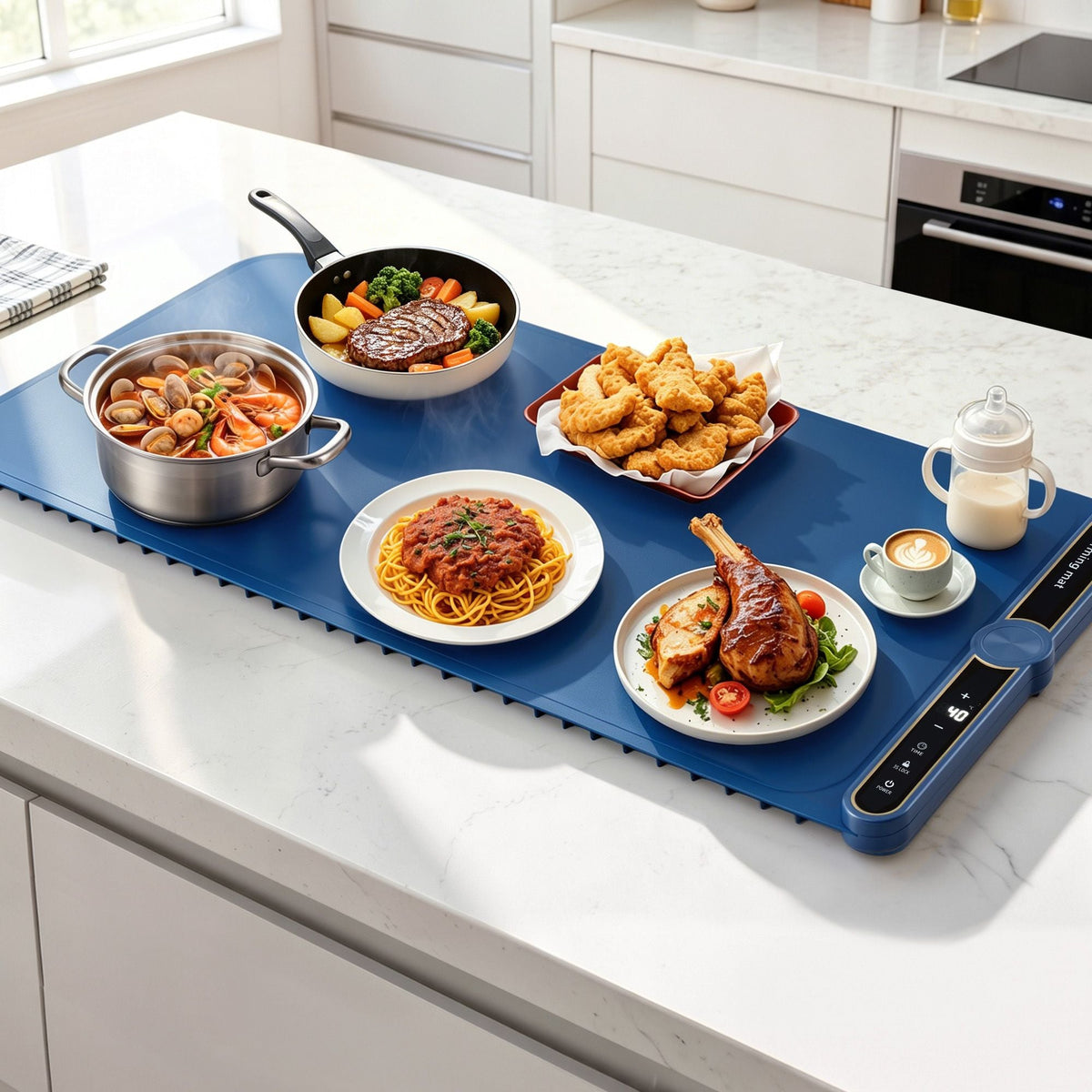 Devanti Food Warming Mat 80cm Electric Food Warmer Roll Up Buffet Tray Blue - SportZone.co.nz