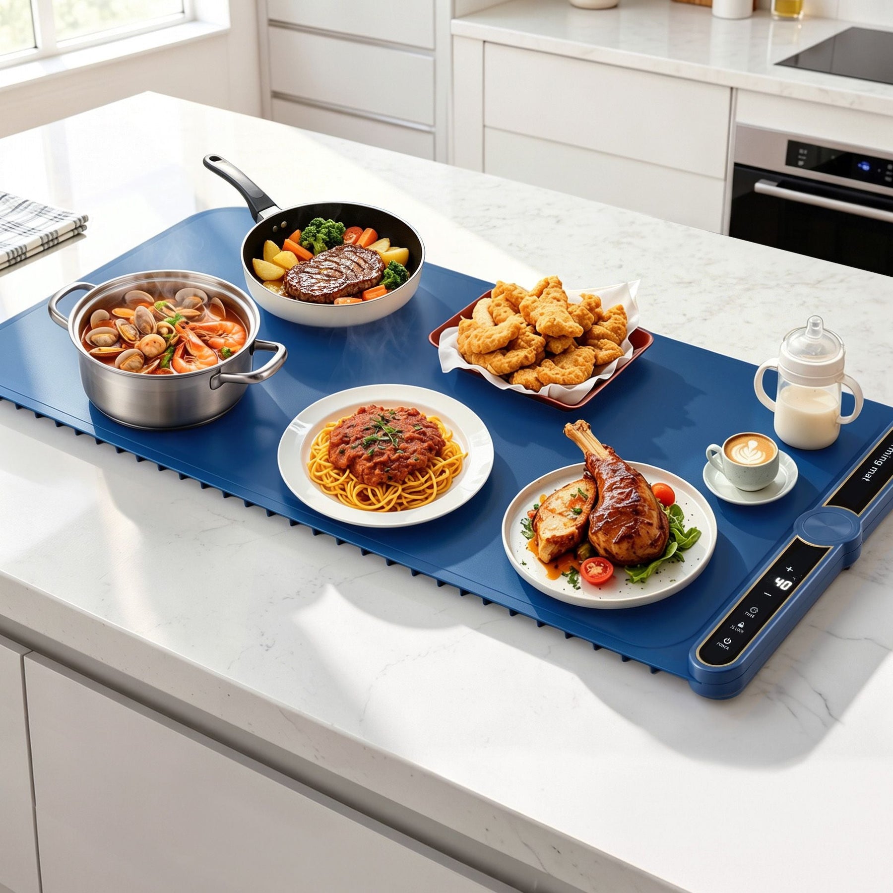 Devanti Food Warming Mat 80cm Electric Food Warmer Roll Up Buffet Tray Blue - SportZone.co.nz