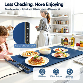 Devanti Food Warming Mat 80cm Electric Food Warmer Roll Up Buffet Tray Blue - SportZone.co.nz
