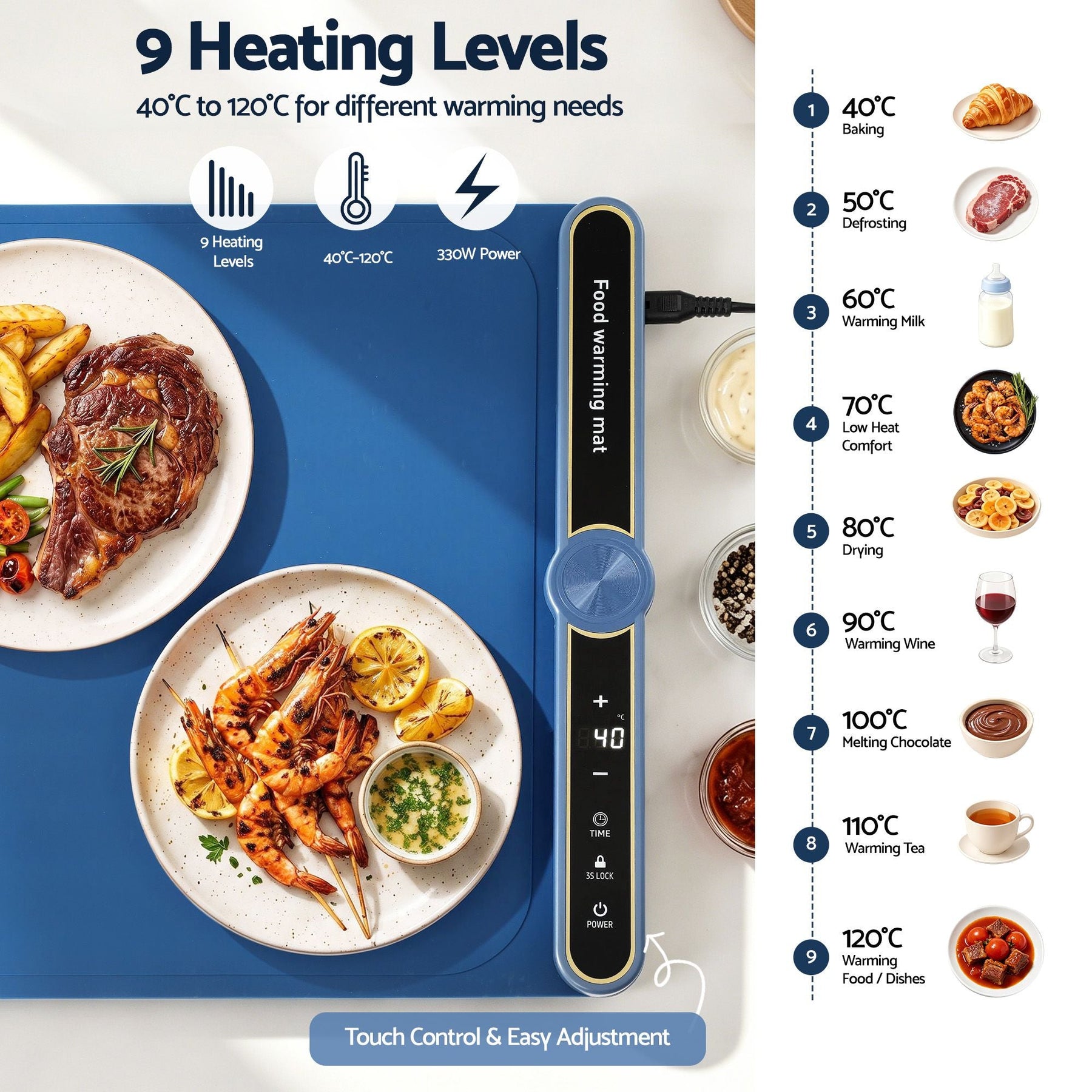 Devanti Food Warming Mat 80cm Electric Food Warmer Roll Up Buffet Tray Blue - SportZone.co.nz