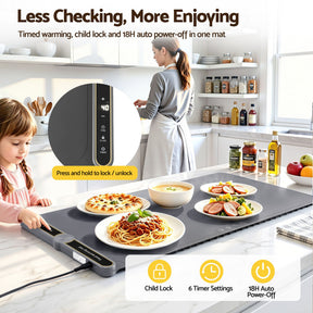 Devanti Food Warming Mat 80cm Electric Food Warmer Roll Up Buffet Tray Grey - SportZone.co.nz