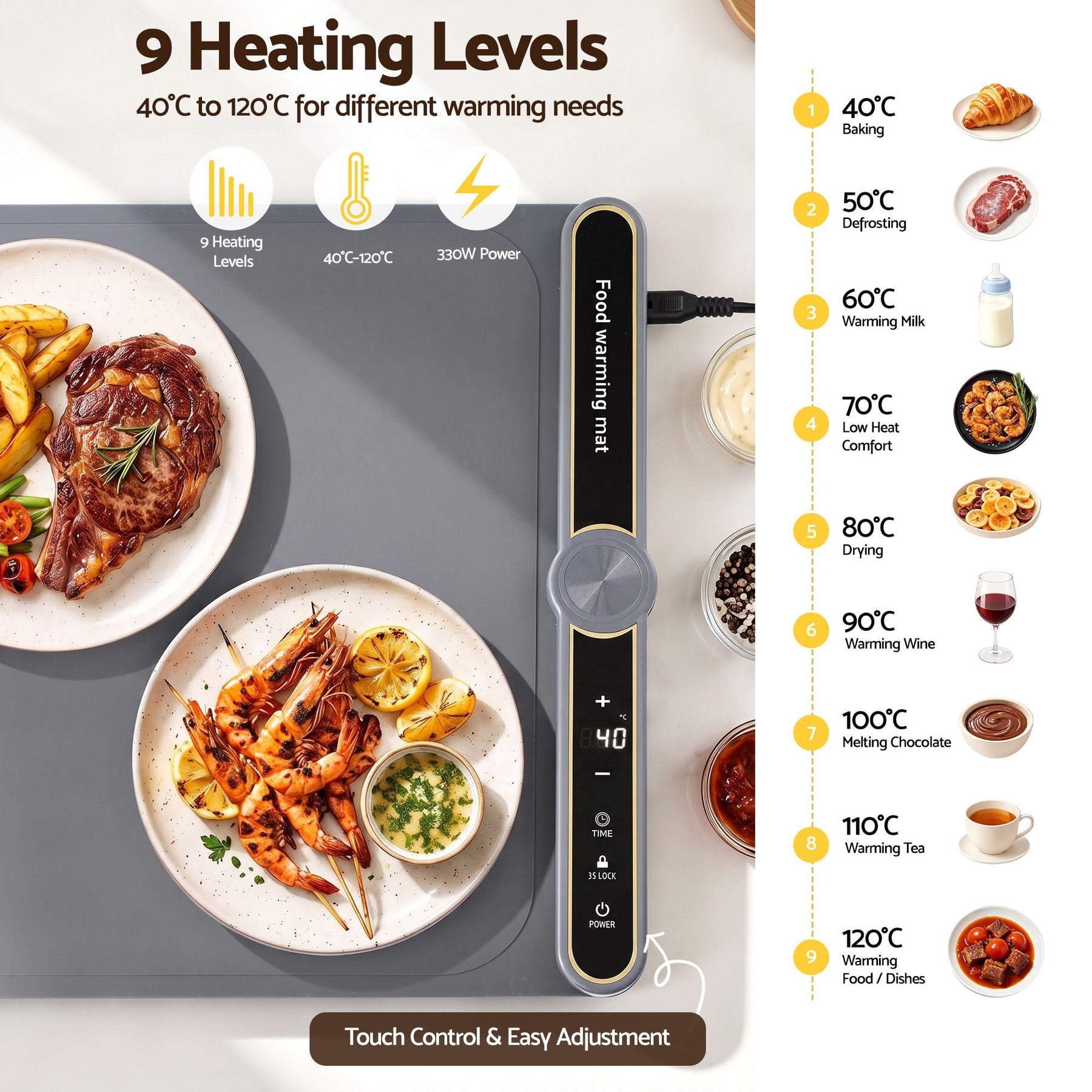 Devanti Food Warming Mat 80cm Electric Food Warmer Roll Up Buffet Tray Grey - SportZone.co.nz