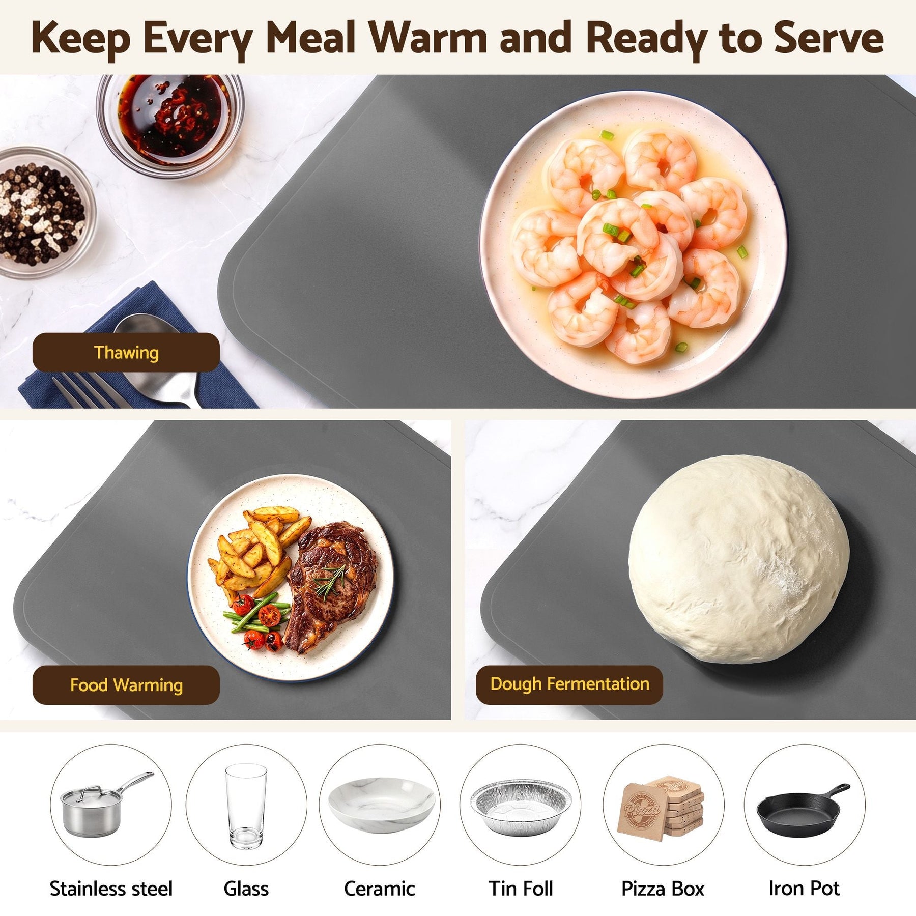 Devanti Food Warming Mat 80cm Electric Food Warmer Roll Up Buffet Tray Grey - SportZone.co.nz